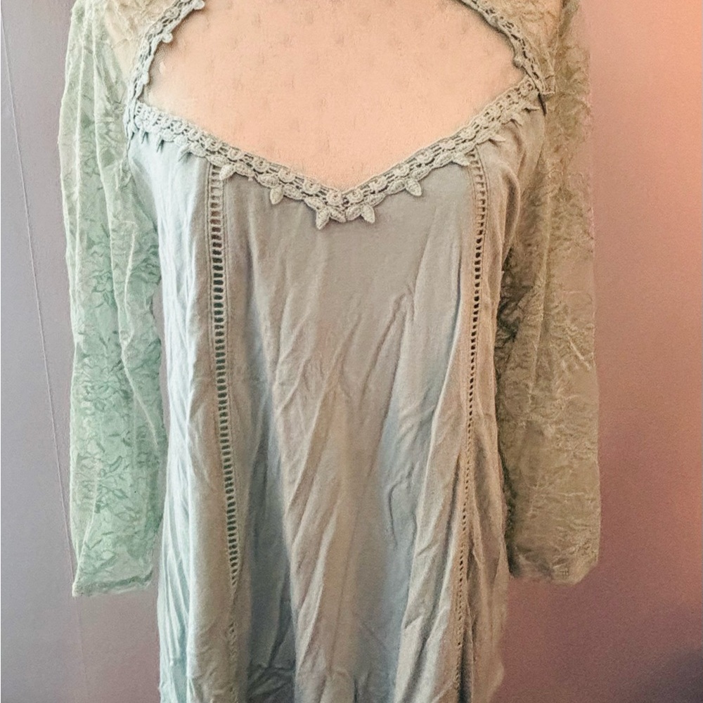 Vanity Lace Detail Top in Soft Blue
